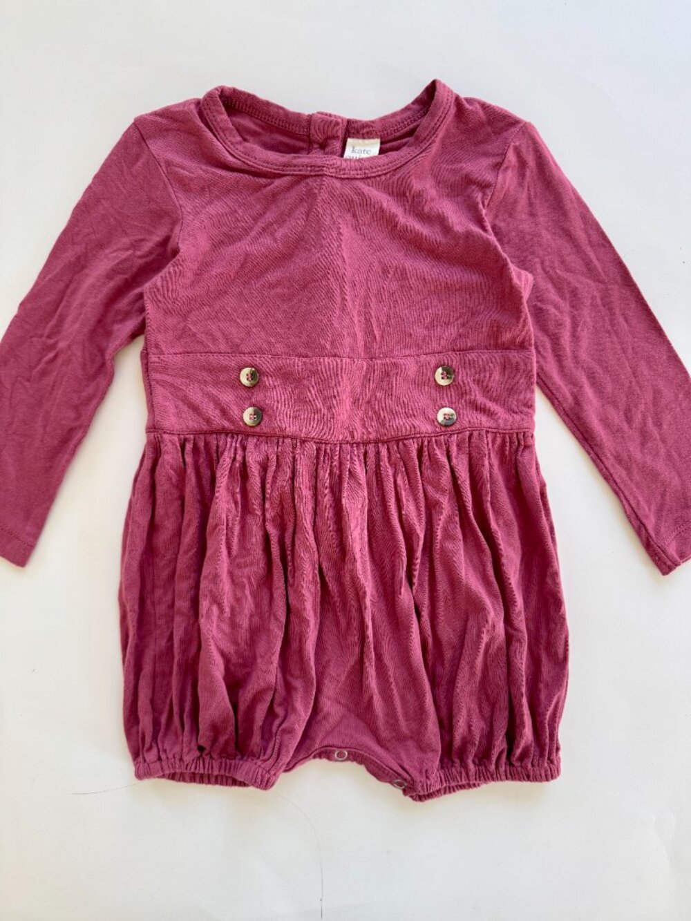 Kate Quinn Bamboo Long Sleeve Bubble Romper Button Waist Berry Plum 18-24M